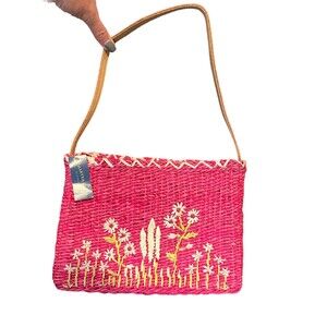 CHARTER CLUB PINK BASKET CASE FLOWER STRAW BAG PURSE NWT NEW Barbie Barbiecore